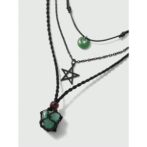 Fairycore 3PCS Punk Star Pendant Necklaces Handmade Multilayer Stone Sh